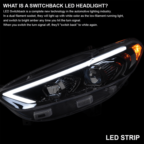 Jet Black Fits 2013-2016 Ford Fusion Switchback LED Signal Projector Headlights