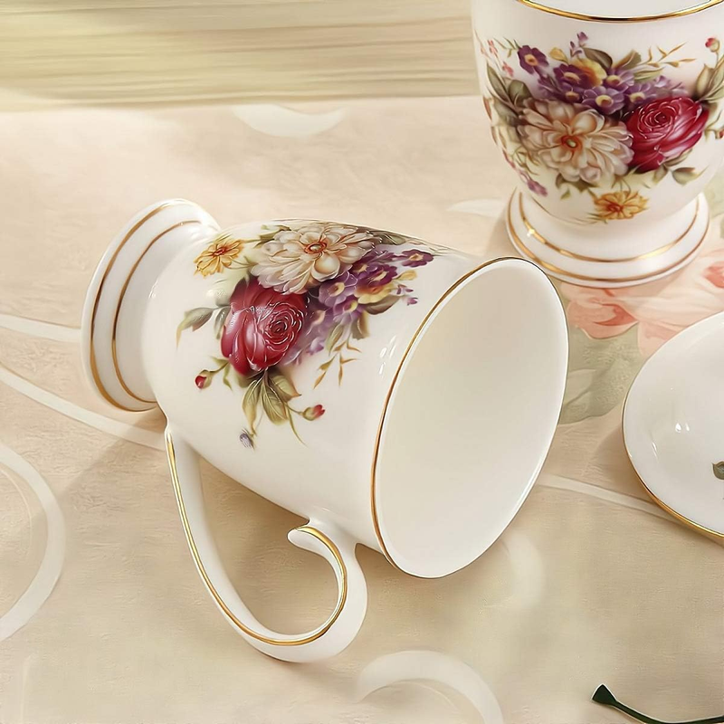 Ceramic Tea Cup with Lid, Tea Cup Rose Coffee Mug,Gifts for Women Mom Teacher,Su