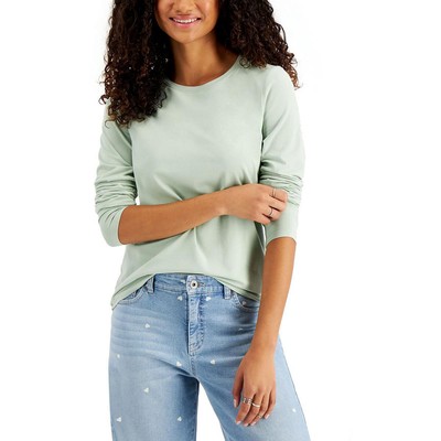 

Женская зеленая хлопковая однотонная футболка с шортами Style - Co. Petites  BHFO 1219, Smoky sage