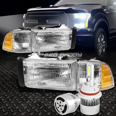ХРОМИРОВАННЫЙ КОРПУС, ПРОЗРАЧНАЯ ФАРА + УГОЛОК + БЕЛЫЙ СВЕТОДИОД 9004 HID + ВЕНТИЛЯТОР ДЛЯ 94-02 DODGE RAM