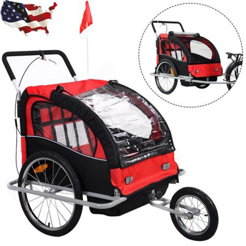 2 in 1 Double Bike Trailer Bicycle Carrier Baby Jogger Strol