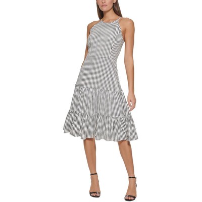

Tommy Hilfiger Женское многоярусное платье длиной до колена в мелкую клетку BHFO 2612, Ivory/black