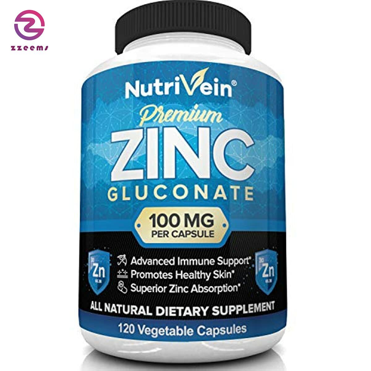 Nutrivein Premium Zinc Gluconate 100mg - 120 Capsules - Immunity Defense Boosts 