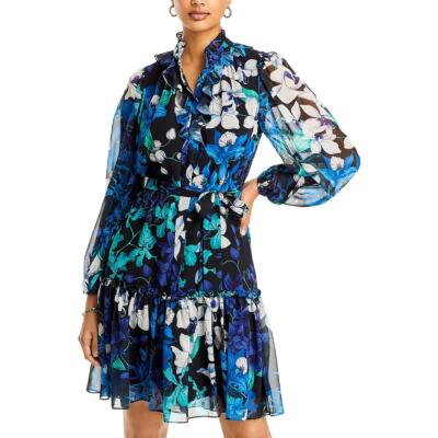 Pre-owned Kobi Halperin Womens Paisley Floral Print Ruffled Short Mini Dress Bhfo 9098 In Iris Blue Multi