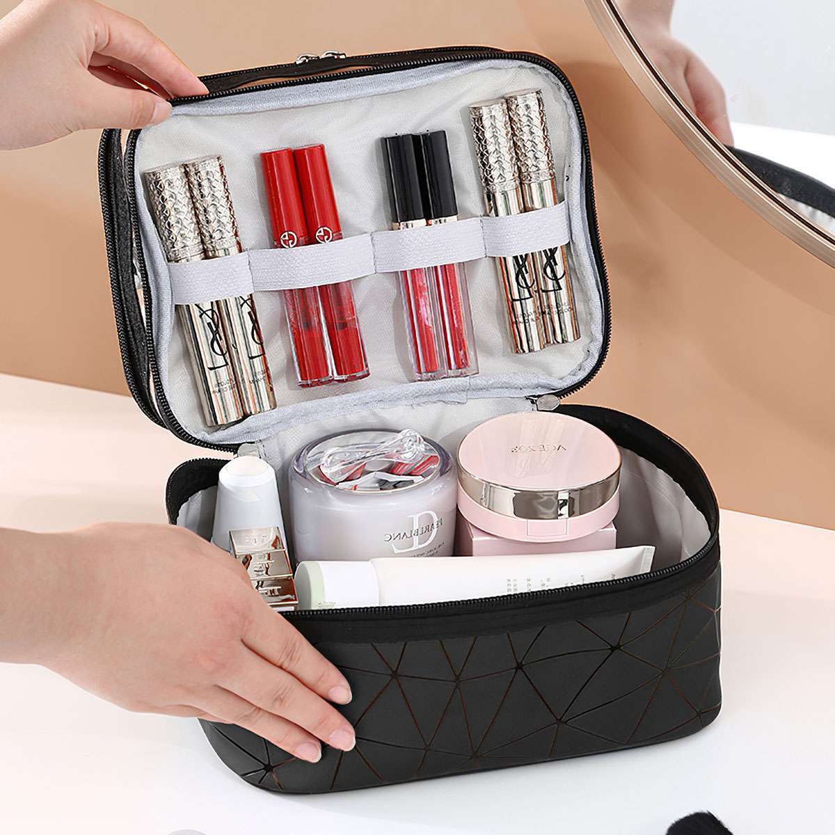 Jewellery Case Storage Bag Women Beauty Makeup Nail Polish 2 Layer Cosmetic Bags