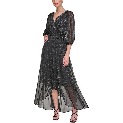 Женское черное шифоновое вечернее платье с металлическим отливом DKNY 4 BHFO 7861