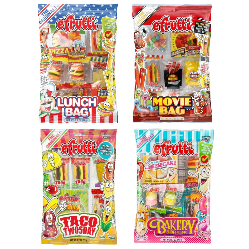 Efrutti Gummy Candy 4 Variety Pack- Lunch Bag, Taco Twosday, Bakery Shoppe Bag,