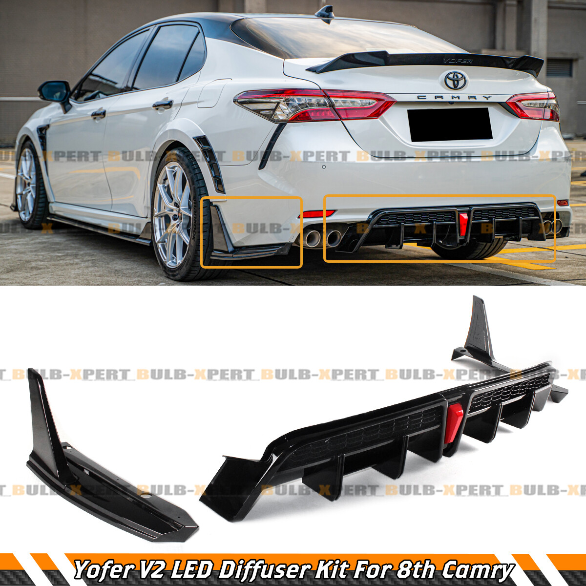 For 2018-2024 Camry SE XSE Yofer V2 LED Rear Bumper Diffuser + Corner Extension