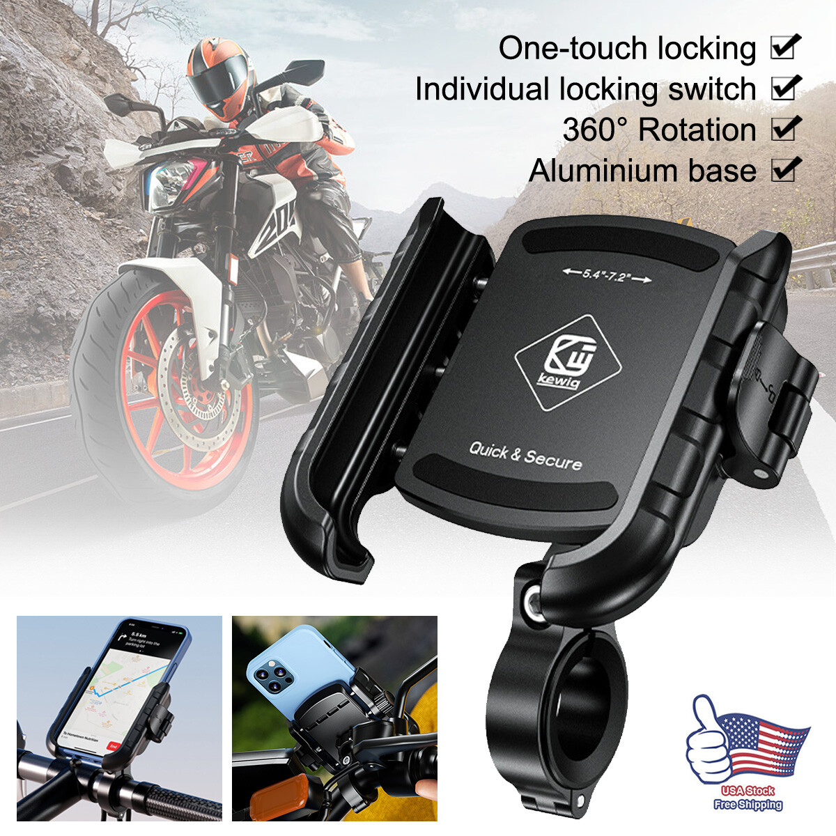 Motorcycle Phone Mount Auto Lock Upgrade Military Anti-Shake Bike Phone Holder