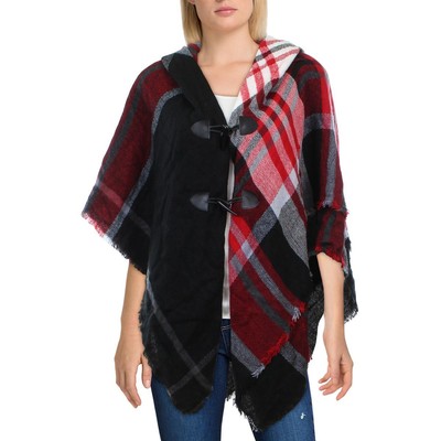 

Дизайнерское женское черно-белое пончо в клетку Ruana O/S BHFO 1856, Black/white/red