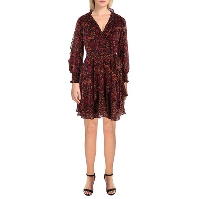 Женское красное шифоновое мини-платье-клеш Tahari ASL Petites 4P BHFO 0712