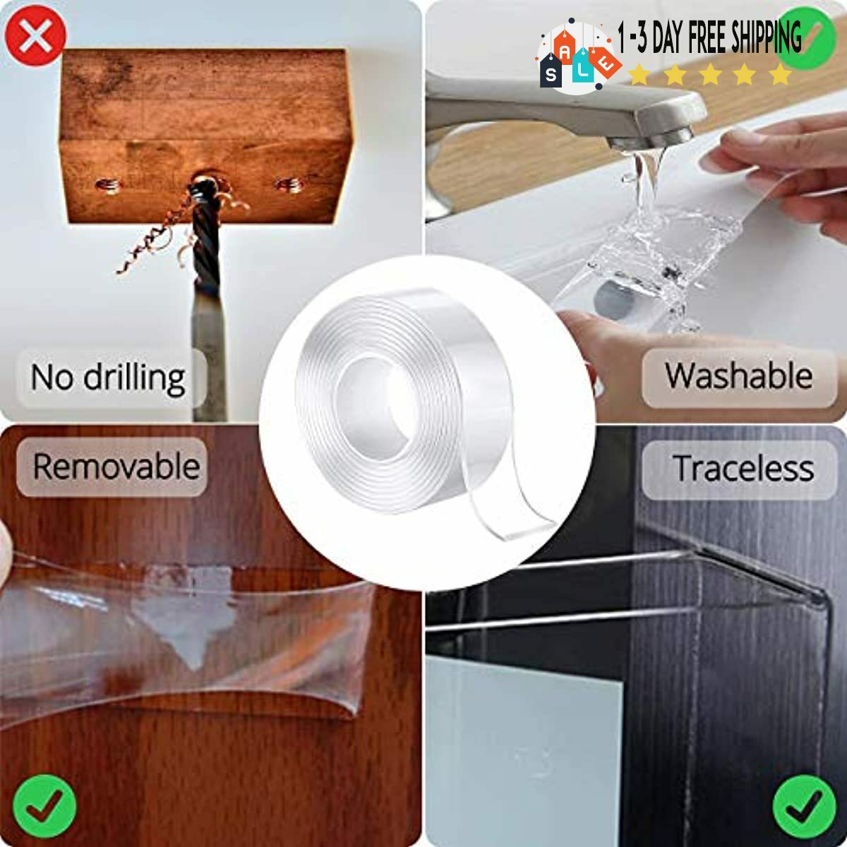 Transparent Double Sided Tape for Walls - Washable ...