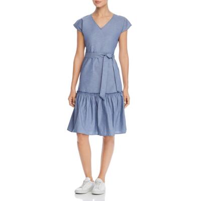 

История дизайна Женское повседневное платье миди из шамбре с v-образным вырезом BHFO 6489, Navy