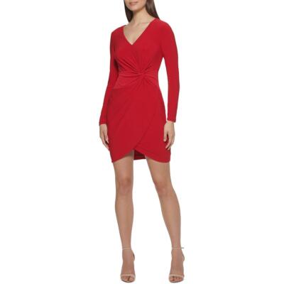 Guess Womens Matte Jersey V-Neck Knot-Front Cocktail and Party Dress BHFO 7695