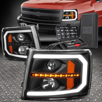 ДЛЯ 07-14 SILVERADO LED DRL ПОСЛЕДОВАТЕЛЬНЫЙ ЧЕРНЫЙ ЯНТАРНЫЙ ПРОЕКТОР ФАР + НАБОР ИНСТРУМЕНТОВ