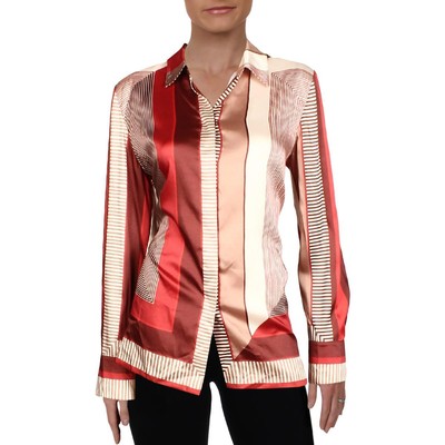 

Lafayette 148 New York Женская красная блузка с v-образным вырезом на пуговицах спереди  BHFO 1940, Multi