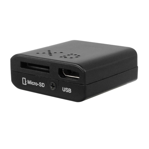Black external USB micro-SD card reader.