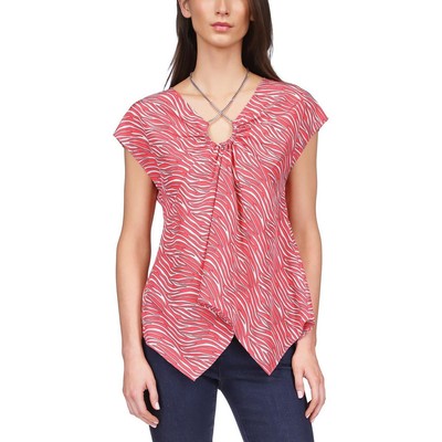 MICHAEL Michael Kors Womens Pink Chiffon Printed Blouse Shirt L BHFO 9725