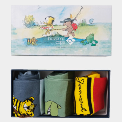 Bavarian Caps Sockenbox Janosch Freizeitsocken Unisex Tigerente Kastenfrosch Neu