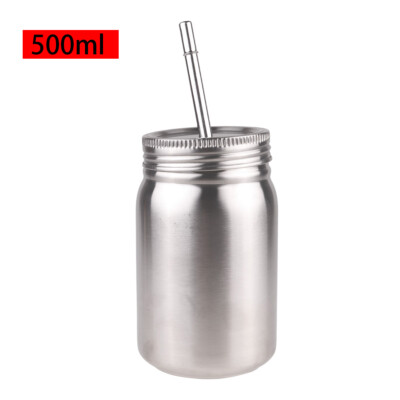 Unbreakable Stainless Steel Single/Double Walled Mason Jar with Lids Straw 700ml