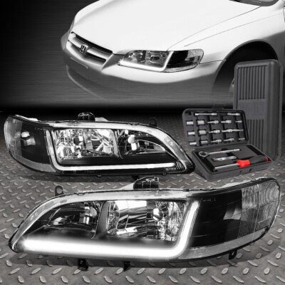 ДЛЯ 98-02 HONDA ACCORD LED DRL L-ОБРАЗНАЯ ПЛАНКА DRL ЧЕРНЫЕ/ПРОЗРАЧНЫЕ УГЛОВЫЕ ФАРЫ + НАБОР ИНСТРУМЕНТОВ