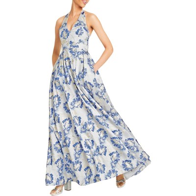 Безмолвное женское вечернее платье на бретелях синего цвета с металлическим отливом для юниоров 7 BHFO 0268