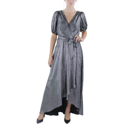 Длинное вечернее платье с поясом из искусственной кожи серебристого цвета DKNY Womens 12 BHFO 0573