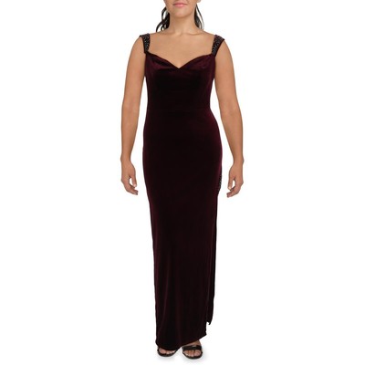 City Studio Womens Red Velvet Rhinestone Evening Dress Gown Plus 18W BHFO 5651