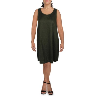 Женское зеленое мини-платье-футболка из органического льна Eileen Fisher XL BHFO 7885