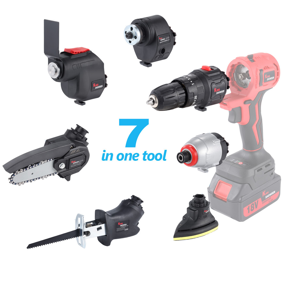 Cordless Oscillating Multi-Tool Combo Kit Drill Sander Driver 7in1 +18V Battery