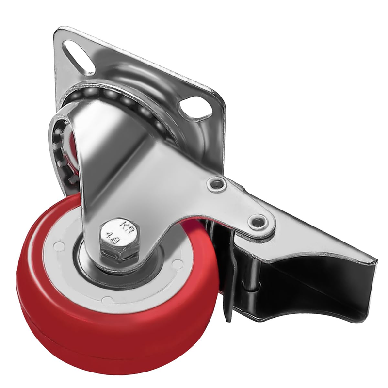 4 Pack Caster Wheels Swivel Plate on Red Polyurethane Wheels (...