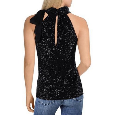 Женская черная блузка с завязками на шее и блестками Ramy Brook, топ-рубашка на бретелях, M BHFO 8860