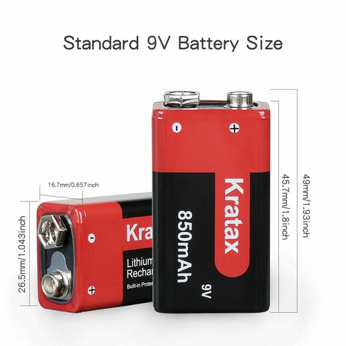 850mAh 9v rechargeable battery li-ion 9 Volt Lithium Batteries 6f22 9v block LOT