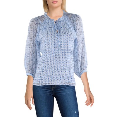 Женская синяя блузка с принтом и разрезным вырезом Vince Camuto, крестьянская верхняя рубашка S BHFO 9638