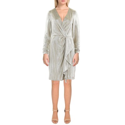 Lauren Ralph Lauren Womens Gold Surplice Cocktail And Party Dress 10 BHFO 2491