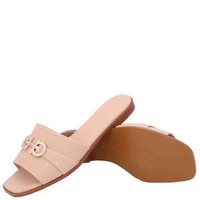 Pre-owned Ferragamo Salvatore  Ladies Pink Leather Rhodes Gancini Flat Sandals
