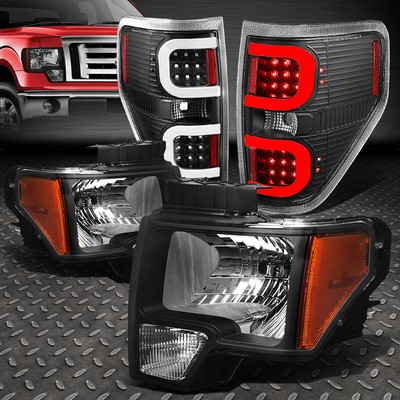 ДЛЯ 09-14 FORD F150 ЧЕРНЫЙ КОРПУС, ЯНТАРНАЯ УГЛОВАЯ ФАРА + 3D СВЕТОДИОДНЫЙ ЗАДНИЙ ФОНАРЬ C-ОБРАЗНОЙ ФОРМЫ