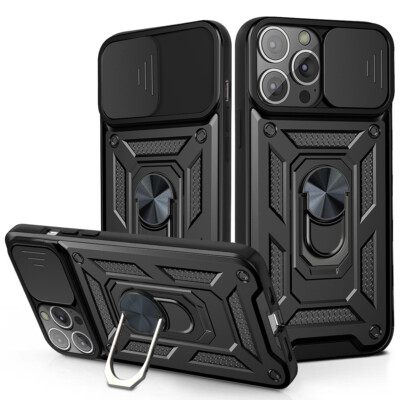For iPhone 13 12 Pro Max 12 11 11 Pro Ring Slide Camera Case Screen Protector