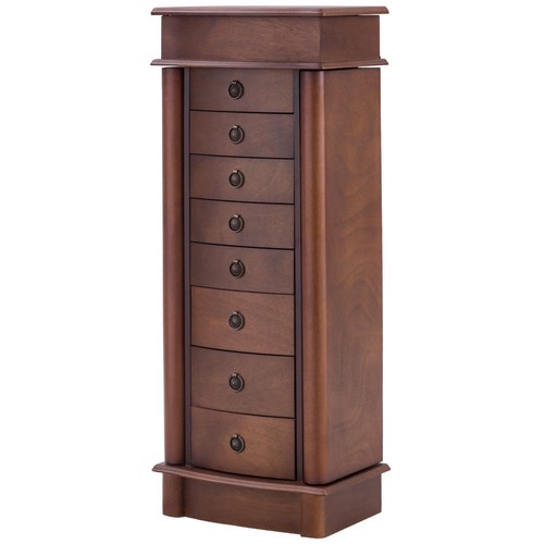 Walnut Wooden Armoire Jewelry Storage Organizer Drawers Stand