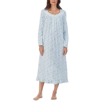 Eileen West Womens Blue Lace Long Nightgown XS BHFO 8245