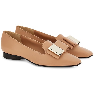 Женские кожаные мокасины Ferragamo Leda бежевого цвета шириной 6 см (C, D, W) BHFO 9026