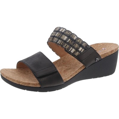 Женские черные босоножки на танкетке из искусственной кожи Metllic 7 Medium (B,M) BHFO 1086 от Revere