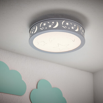 LED Deckenleuchte  Kinderzimmer Sternenhimmel Wandlampe grau 30x30 cm D117-2