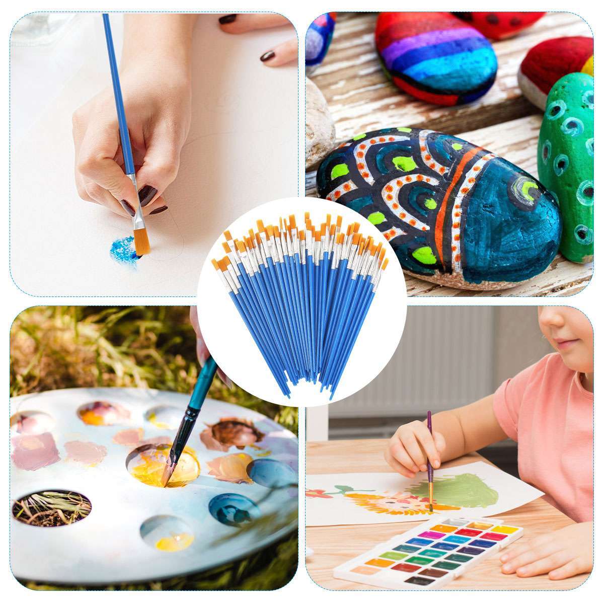 100pcs Artist Paint Flat Brushes Set Acrylic Oil Watercolor Painting Art Craft