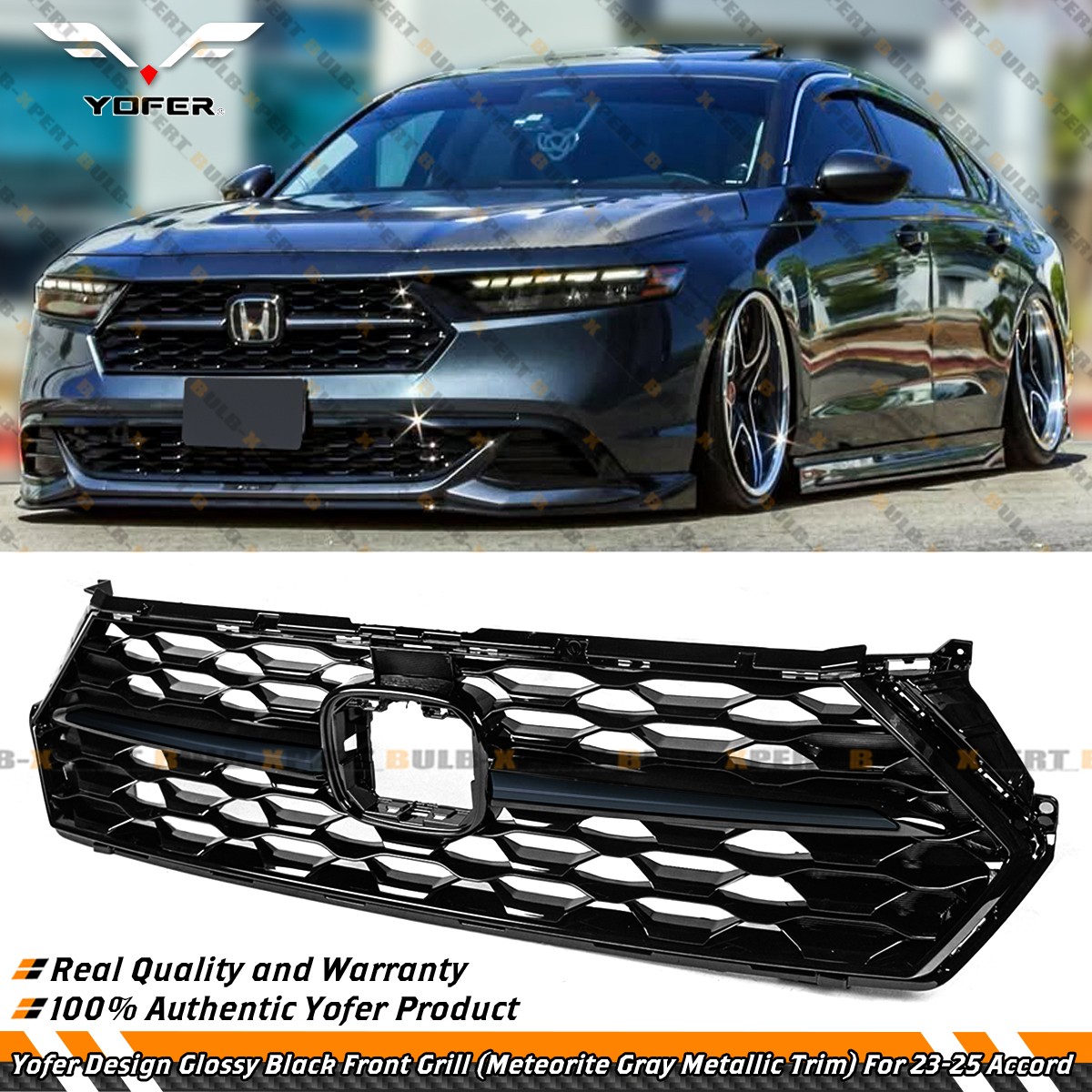 For 23-26 Honda Accord Yofer Black Front Mesh Grill Grille - Meteorite Gray Trim
