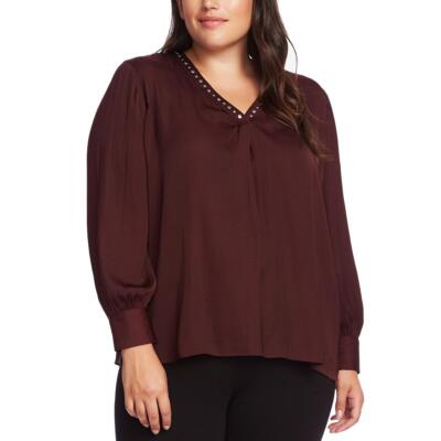 

Женская красная атласная рубашка с v-образным вырезом Vince Camuto, топ плюс  BHFO 4582, Port