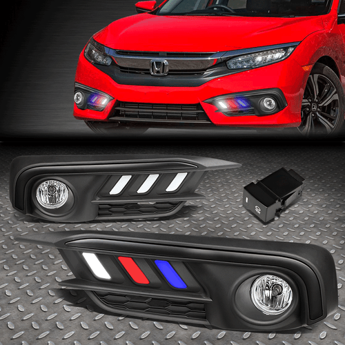 ДЛЯ 16-17 ПРОТИВОТУМАННЫХ ФАР HONDA CIVIC СО СВЕТОДИОДНОЙ ПАНЕЛЬЮ DRL В СТИЛЕ MUSTANG НА ОБОДКЕ