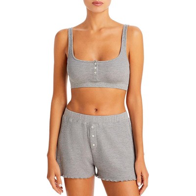 

WSLY Женский Серый Вафельный Бюстгальтер Henley Crop Top Athletic  BHFO 3346, Grey heather, BW202072