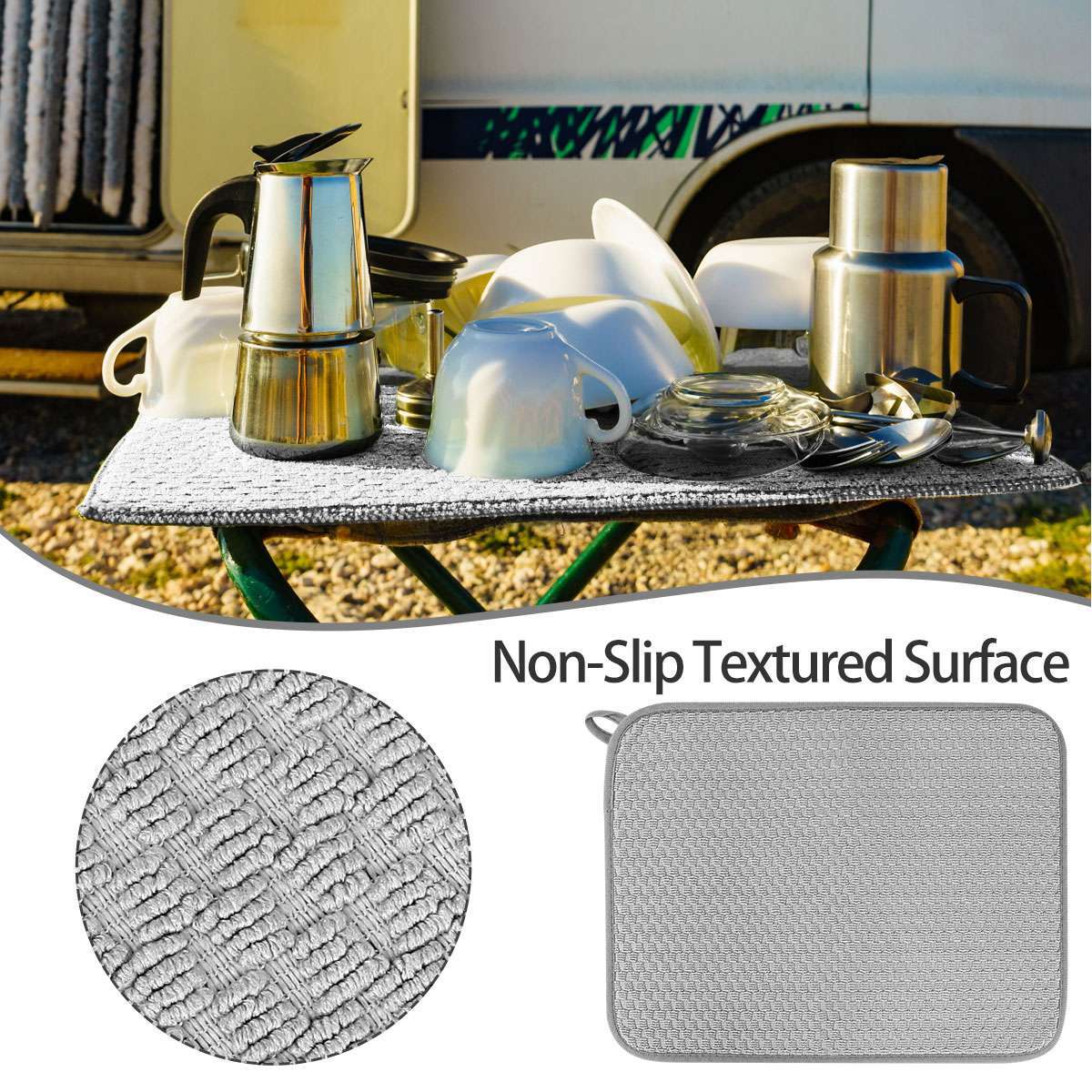 Dish Drying Mat, Microfiber Dish Draining Mat for Kitchen Countertop-Grey