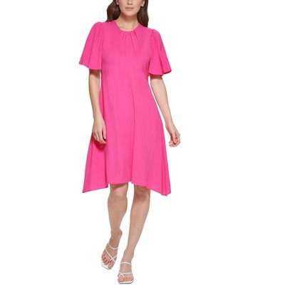

Женское розовое текстурированное платье миди трапециевидной формы со складками Calvin Klein  BHFO 2091, Hibiscus